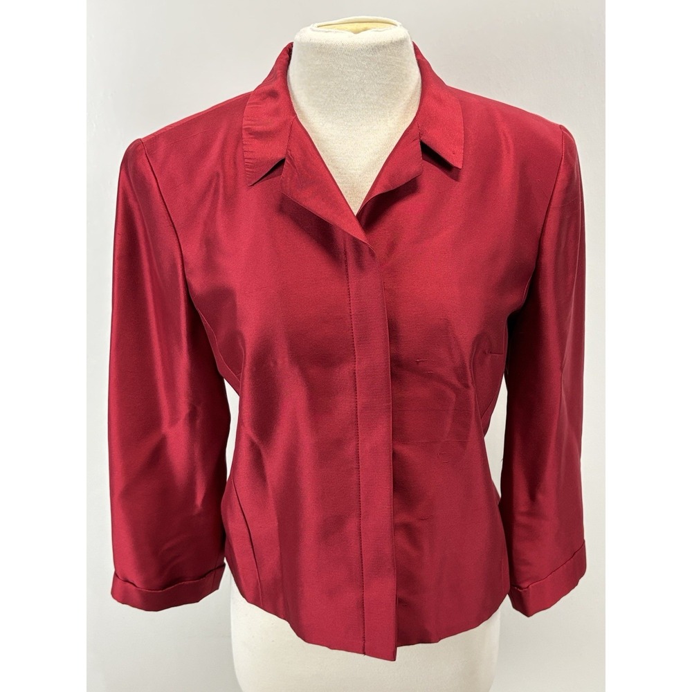 Sara Campbell 100% Silk Shirt Blouse Sz 8 Women's Red Button Up